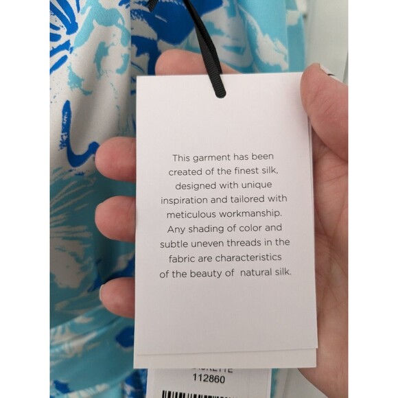 Carlisle Collection Top Women's 12 100% Silk Blue Designer Blouse Sash NEW - Picture 6 of 16